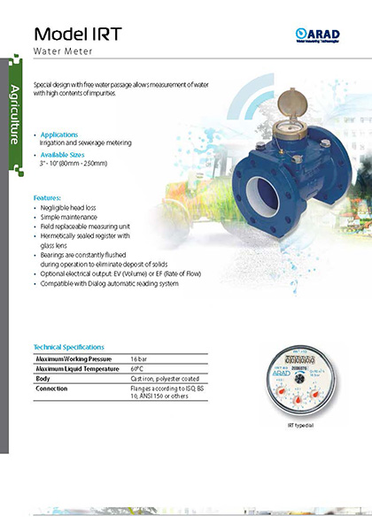 CWC | Arad Irrigation & Agriculture Water Meters – ARAD IRT Data Sheet