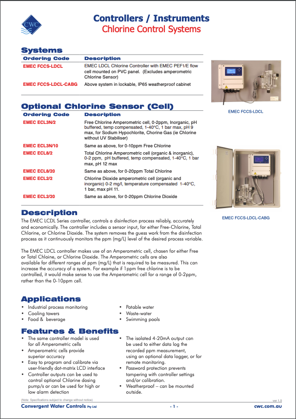 emec Chlorine Control Systems | Data Sheet Download